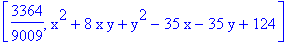 [3364/9009, x^2+8*x*y+y^2-35*x-35*y+124]